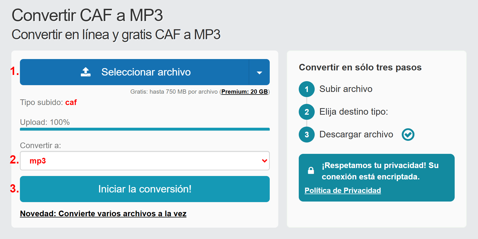 Convertir CAF a MP3 online gratis - sin registro