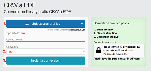 Cómo convertir CRW archivos en línea a PDF