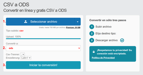 Cómo convertir CSV archivos en línea a ODS
