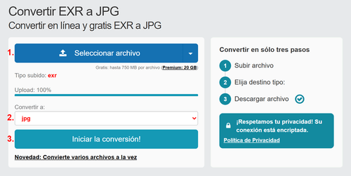 Cómo convertir EXR archivos en línea a JPG