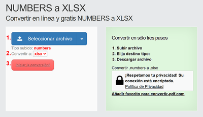 Cómo convertir NUMBERS archivos en línea a XLSX