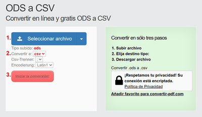 Cómo convertir ODS archivos en línea a CSV