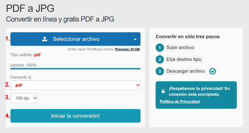 Convertir PDF a JPG en línea - paso a paso