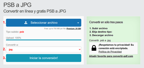 Cómo convertir PSB archivos en línea a JPG